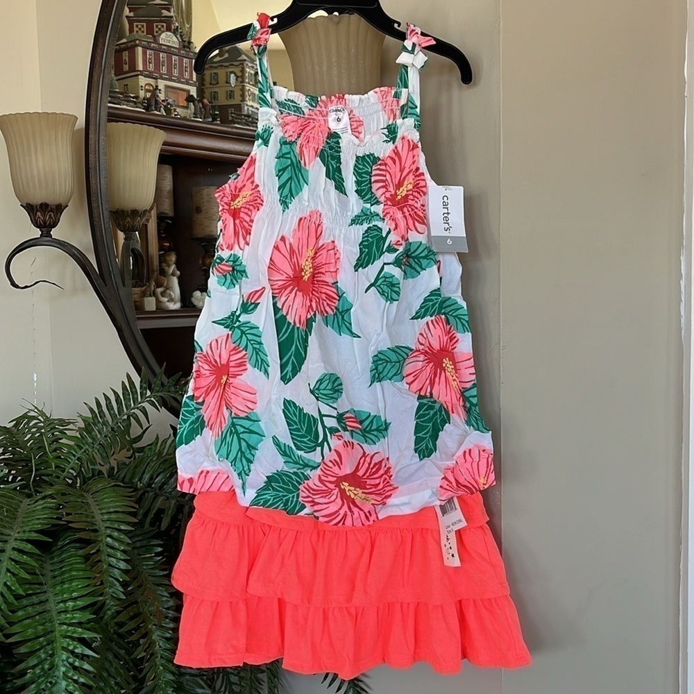Brand New Carter's Tropical Tank Top Wishful Park Neon Coral Ruffle Skirt Skort